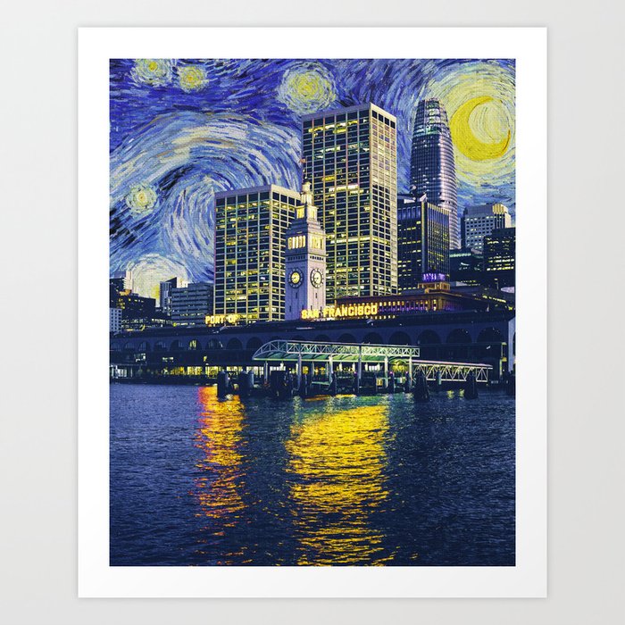Starry Night Over San Francisco California Skyline Vincent Van