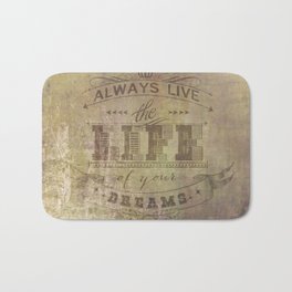 live life Bath Mat | Scroll, Quote, Inourgardentoo, Banner, Mixed Media, Collage, Gold, Purple, Livelife, Typography 