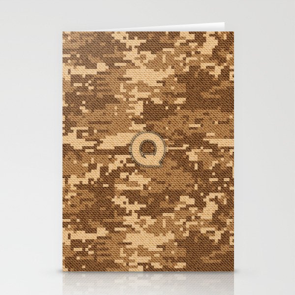 Personalized  Q Letter on Brown Military Camouflage Army Commando Design, Veterans Day Gift / Valentine Gift / Military Anniversary Gift / Army Commando Birthday Gift  Stationery Cards