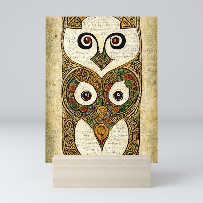 Owl, in the style of Book of Kells Mini Art Print