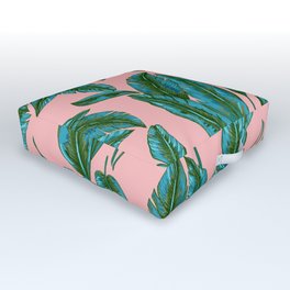 Green and Pink Banana Leafs Outdoor Floor Cushion