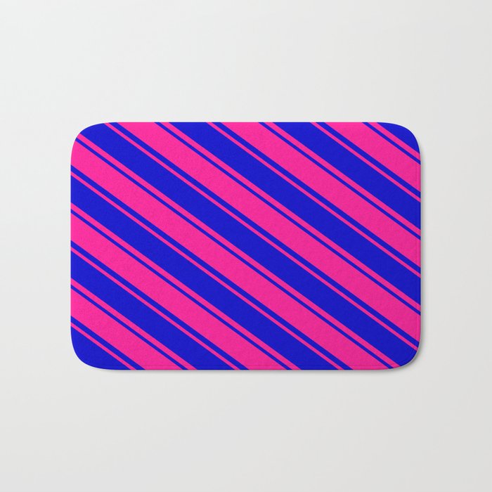 Deep Pink and Blue Colored Striped/Lined Pattern Bath Mat