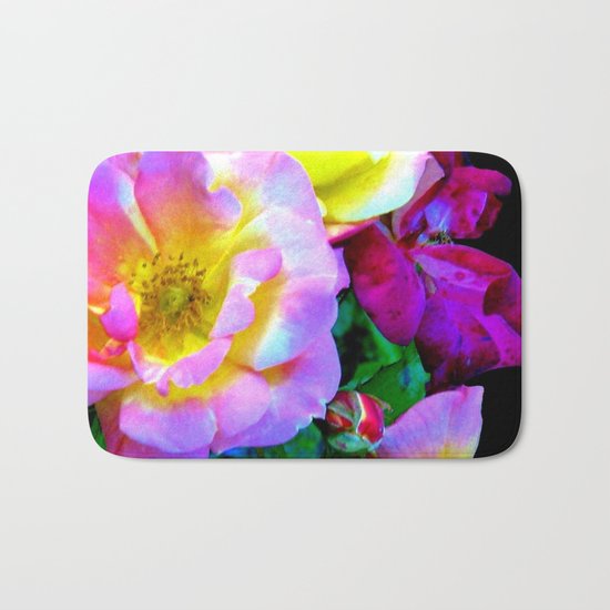 Rosa Yellow Roses on Black Bath Mat