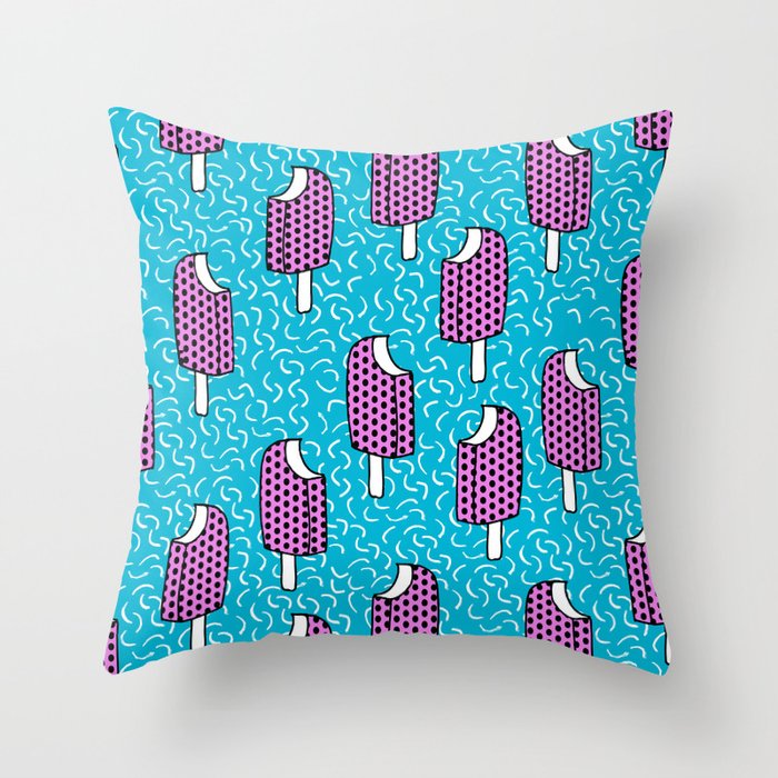 Bite Me - popsicle throwback 80s style memphis dots pattern trendy hipster summer ice cream Throw Pillow