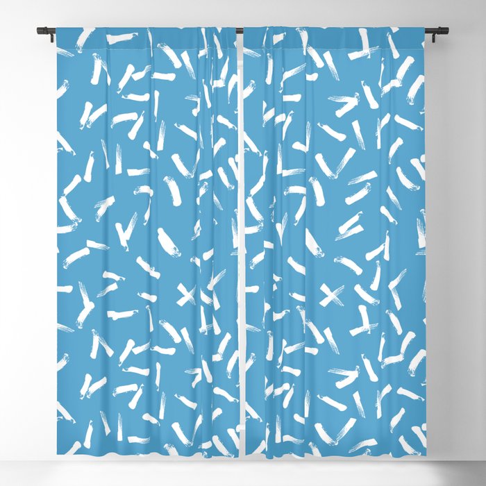 White brush strokes on a blue background Blackout Curtain