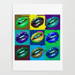 Pop Art Green Blue and Purple Lips Contemporary Design Poster