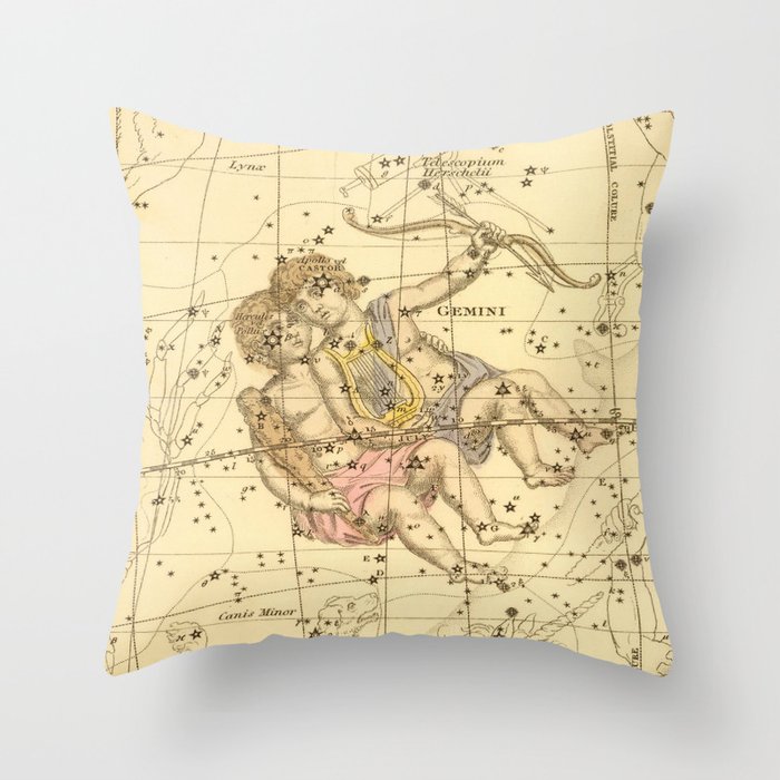 Vintage Gemini Constellation Map (1822) Throw Pillow