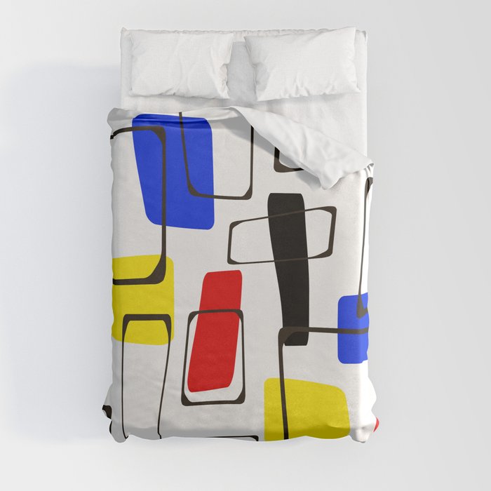 Eames Style Art Primary Colors Duvet Cover