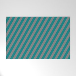 [ Thumbnail: Grey and Teal Colored Lined Pattern Welcome Mat ]