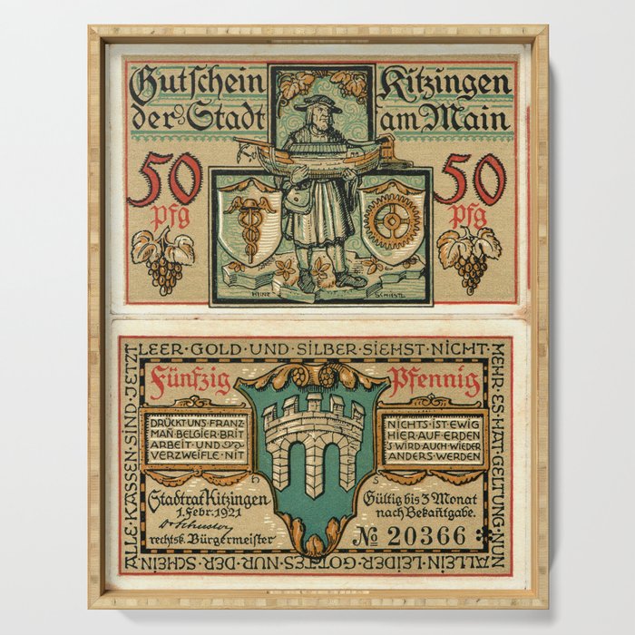 50 Pfennig Notgeld banknote of Kitzingen (1921) Serving Tray
