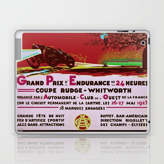 1923 red Grand Prix D'endurance De 24 Heures / Coupe Rudge - Whitworth Le mans grand prix racing automobile vintage poster Laptop & iPad Skin