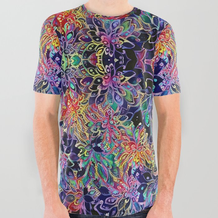 Colorful Seamless Flower Pattern All Over Graphic Tee