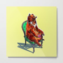 animals in chairs #20 The Bear at Tea Metal Print | Tea, Painting, Coffee, Illustration, Expressionism, Bear, Popart, Donnadavisart, Comic, Animal 