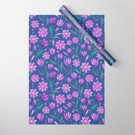 Watercolor florals purple on blue Wrapping Paper