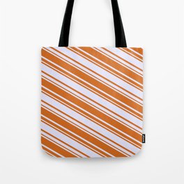 [ Thumbnail: Chocolate & Lavender Colored Lined/Striped Pattern Tote Bag ]