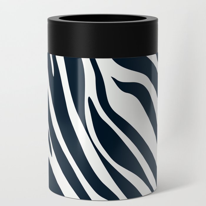 Mid Century Modern Zebra Print Pattern - Dark green and white Can Cooler