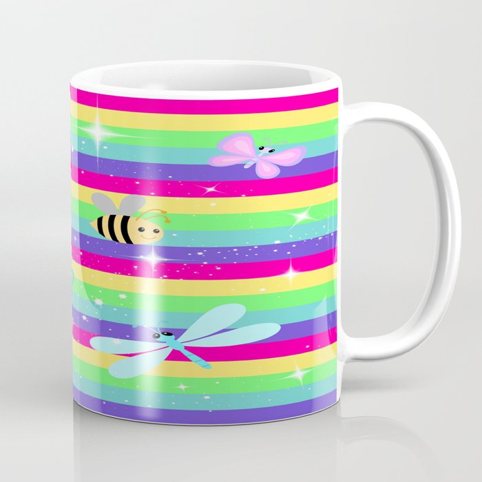 Children's Decor : Butterflies & Rainbow Stripes Coffee Mug