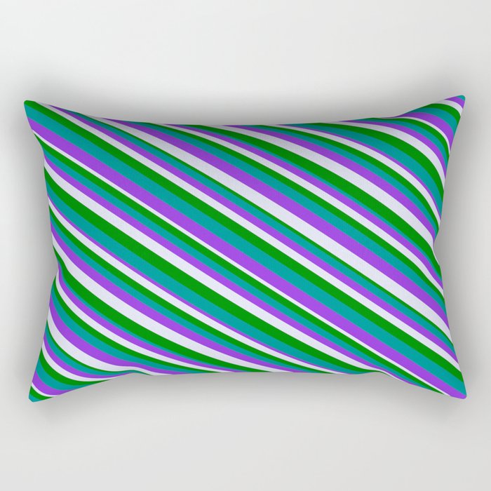 Purple, Lavender, Green, and Dark Cyan Colored Striped/Lined Pattern Rectangular Pillow