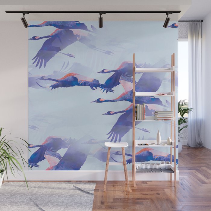 Beautiful Cranes in The Blue Sky #decor #society6 #buyart Wall Mural