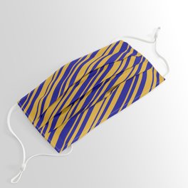 [ Thumbnail: Goldenrod & Dark Blue Colored Lined/Striped Pattern Face Mask ]