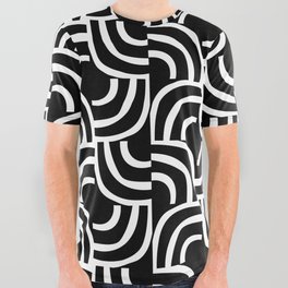 Modernist Abstract Arc Pattern 621 Black and White All Over Graphic Tee