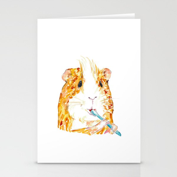 Guinea pig brushing teeth bath watercolor Stationery Cards