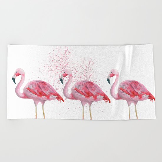 Three Flamingos #society6 Beach Towel