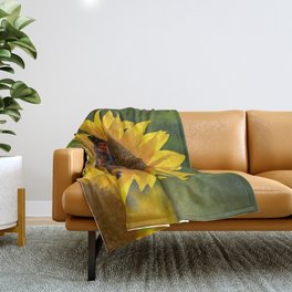 The butterfly the bee and the sunflower Throw Blanket