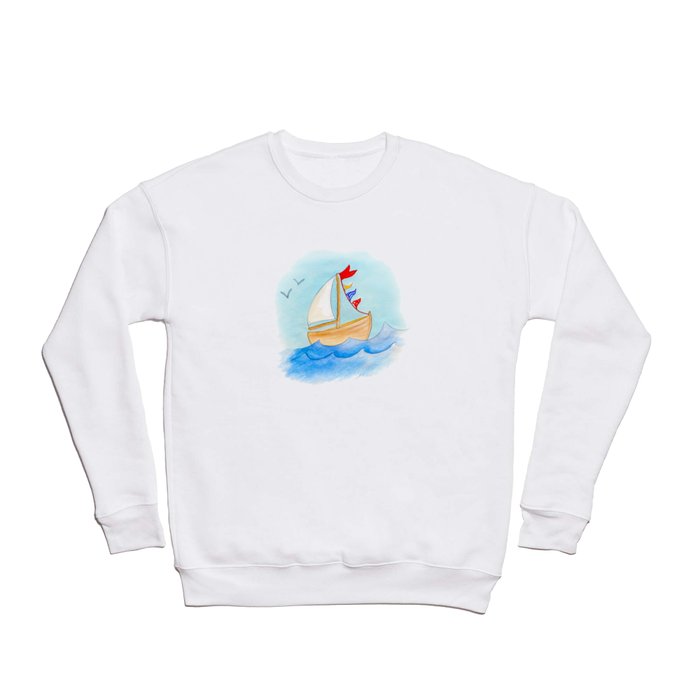 Watercolor whimsical sail boat on a windy day Crewneck Sweatshirt