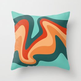 Liquid Mountain Abstract // Teal, Turquoise, Red, Orange, Peach Throw Pillow