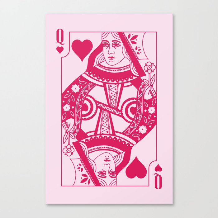 Pink Queen of Hearts – Vintage Playing Card Canvas Print