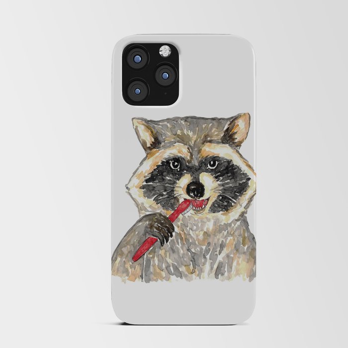 Raccoon brushing teeth bath watercolor iPhone Card Case