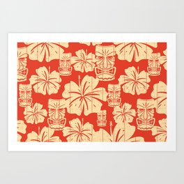 Tiki Pattern in Red Art Print