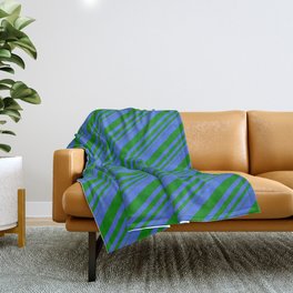 [ Thumbnail: Royal Blue and Green Colored Lines/Stripes Pattern Throw Blanket ]