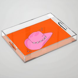 Cowboy Hat Print Orange And Pink Preppy Aesthetic Modern Decor Acrylic Tray