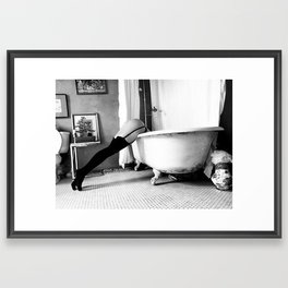 Head Over Heals - Female in Stockings in Vintage Parisian Bathtub black and white photography - photographs wall decor Framed Art Print