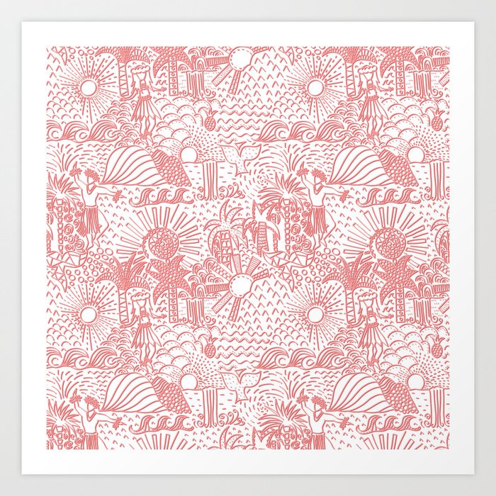 Polynesian Dancers Pink On White Scale Art Print