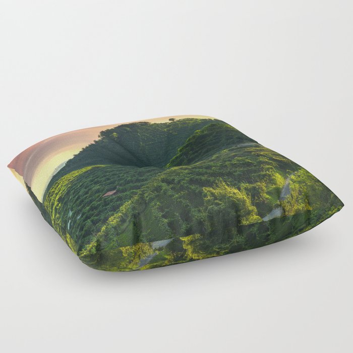 Prosecco vineyards and steep hills at sunset Floor Pillow