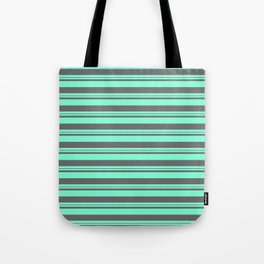 [ Thumbnail: Aquamarine & Dim Gray Colored Lines Pattern Tote Bag ]