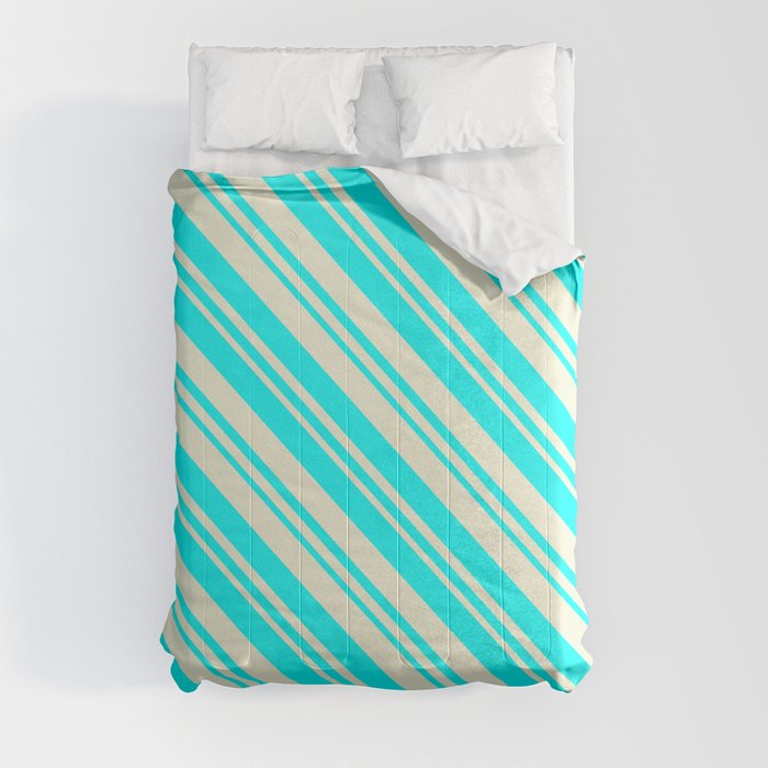 Beige & Cyan Colored Pattern of Stripes Comforter