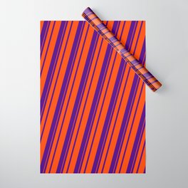 [ Thumbnail: Indigo & Red Colored Pattern of Stripes Wrapping Paper ]