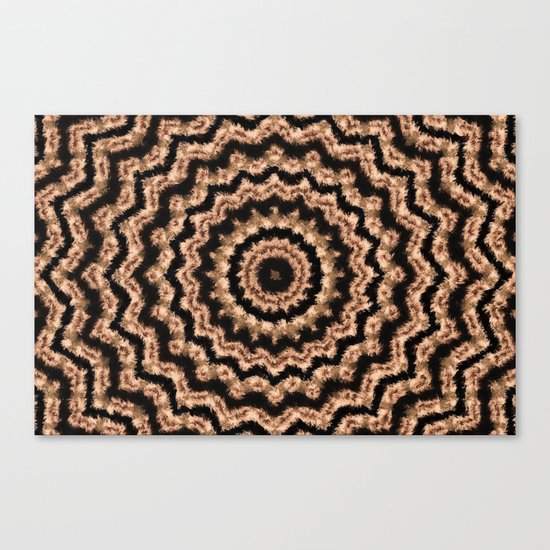 Kaleidoscope Beige Circular Pattern on Black Canvas Print