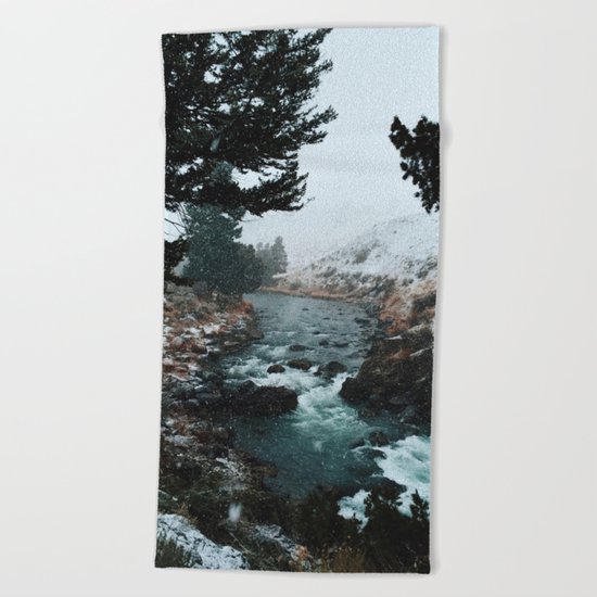 Rustic Creek in snow Beach Towel