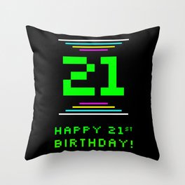 [ Thumbnail: 21st Birthday - Nerdy Geeky Pixelated 8-Bit Computing Graphics Inspired Look Throw Pillow ]