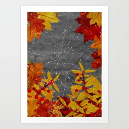 Cobwebs Art Print | Pattern, Web, Dew, Spider, Yellow, Design, Fall, Digital, Halloween, Painting 