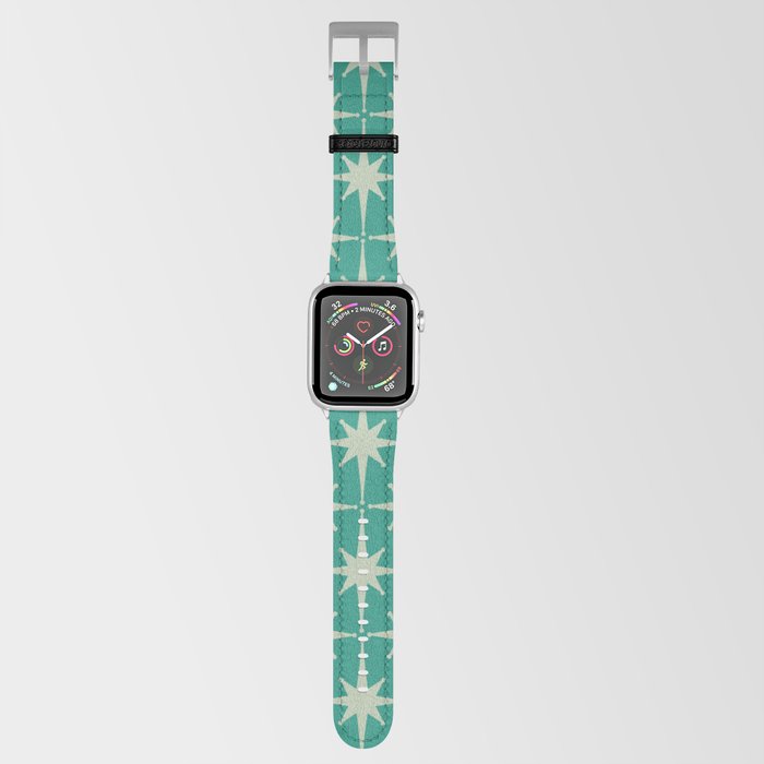 Midcentury Modern Atomic Starburst Pattern in Retro Turquoise and Celadon Apple Watch Band