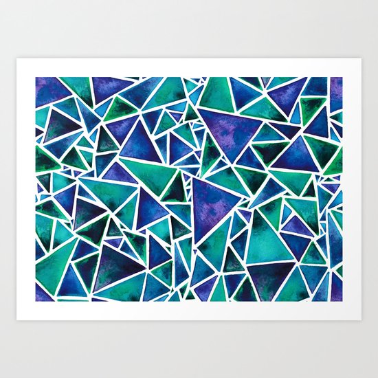 Geometric Turquoise and Blue Triangles Art Print