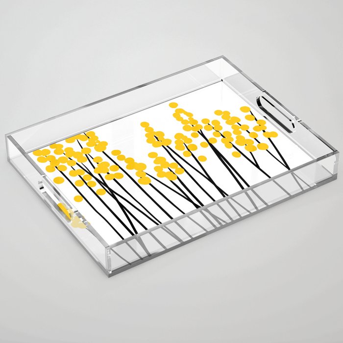 Hello Spring! Yellow/Black Retro Plants on White #decor #society6 #buyart Acrylic Tray