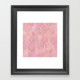 Golden Blush Pink Moroccan Quatrefoil Pattern Framed Art Print