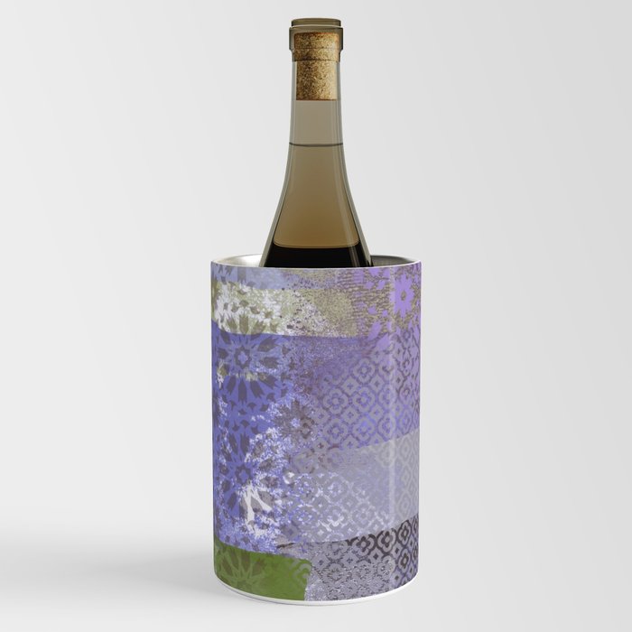 Lilac and Green Watercolor Patchwork art and home decor Wine Chiller